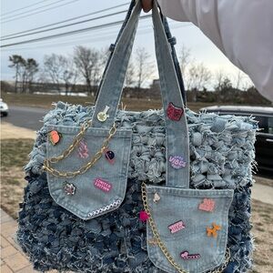 Upcycled Jeans Hand Crocheted Bag